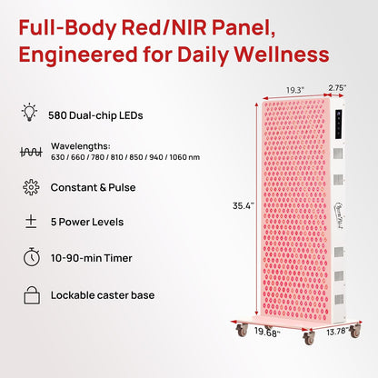 Red Light Therapy Panel for Body, 580Leds, Near‑Infrared Light Device