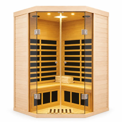 Far Infrared Sauna Designed for Home Recovery, 2-Person Corner, Hemlock Wood, 7 Heating Panels, App Control