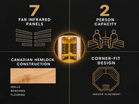 Far Infrared Sauna Designed for Home Recovery, 2-Person Corner, Hemlock Wood, 7 Heating Panels, App Control — product view 6